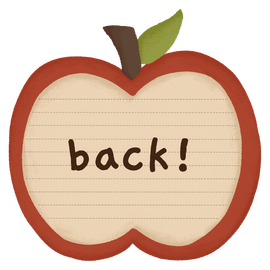 hand drawn apple shaped notebook with the words written "back!" in the center.